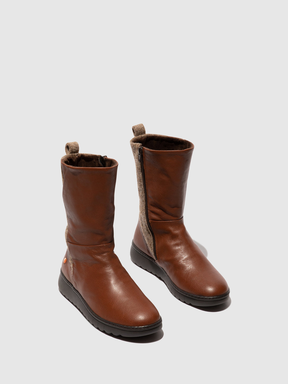 Zip Up Boots EZRA649SOF COGNAC W/TAUPE FELT