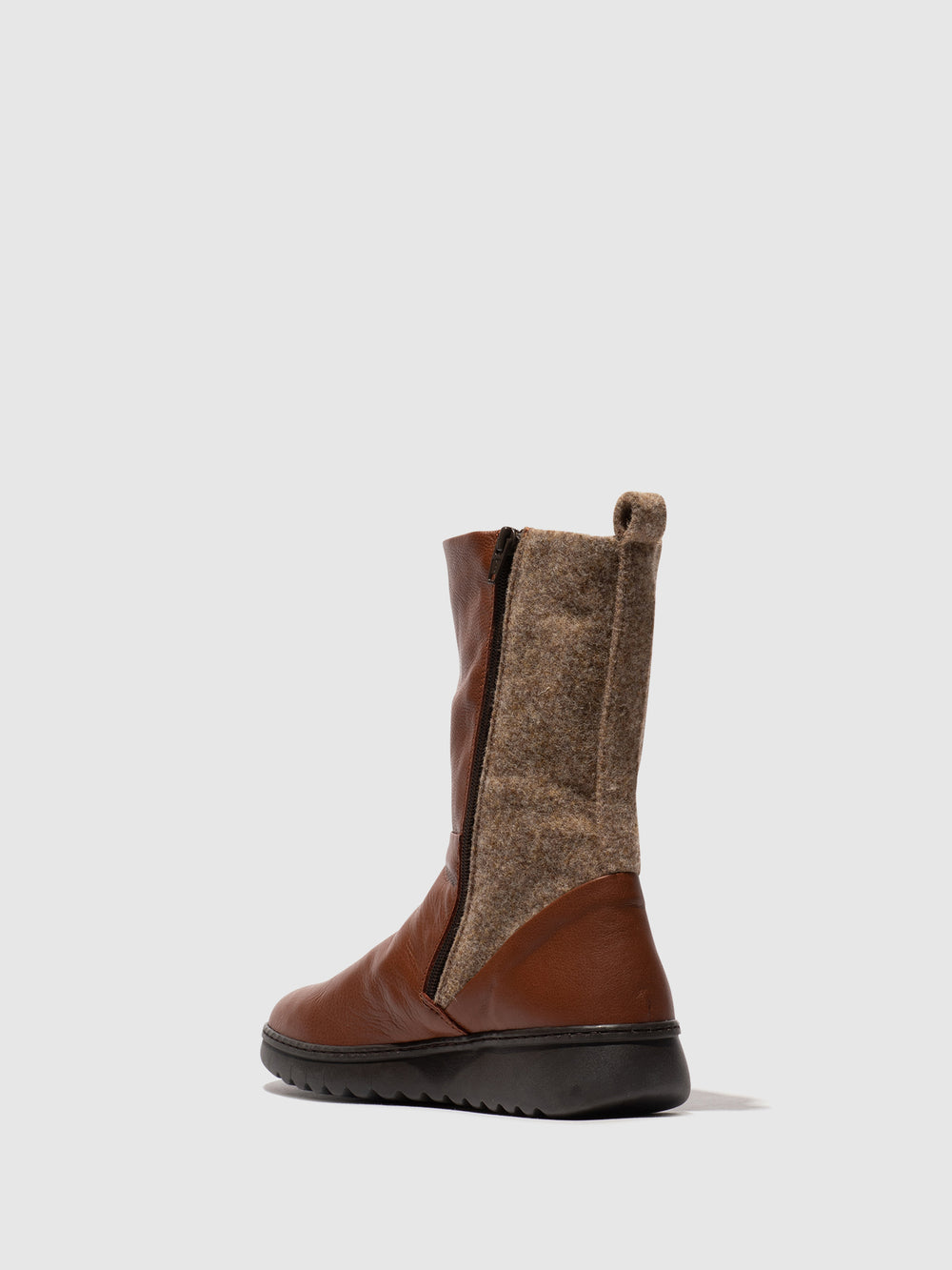 Zip Up Boots EZRA649SOF COGNAC W/TAUPE FELT