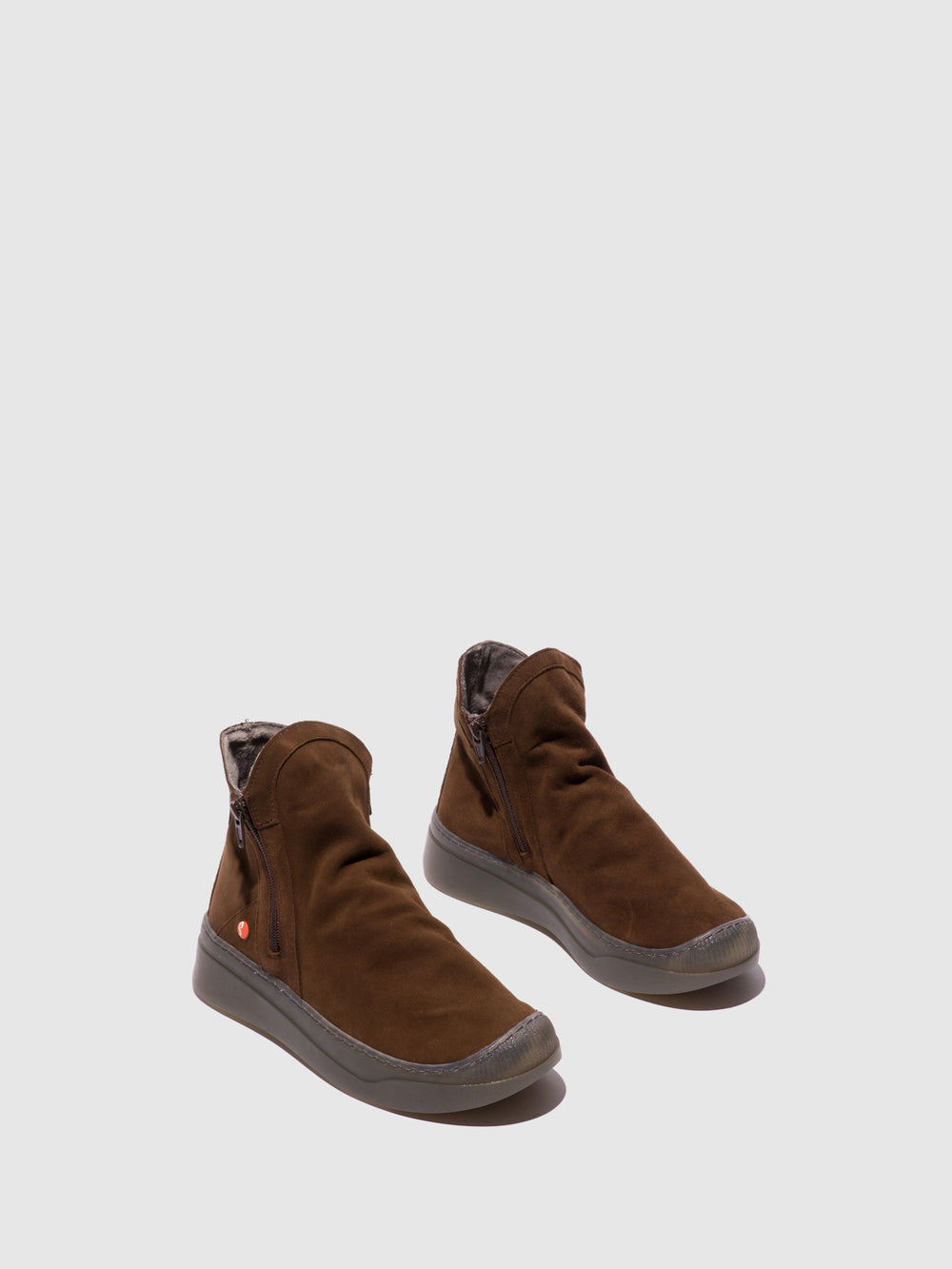 Zip Up Ankle Boots ABIL807SOF DARK BROWN W/MOHAIR LINING - Softinos