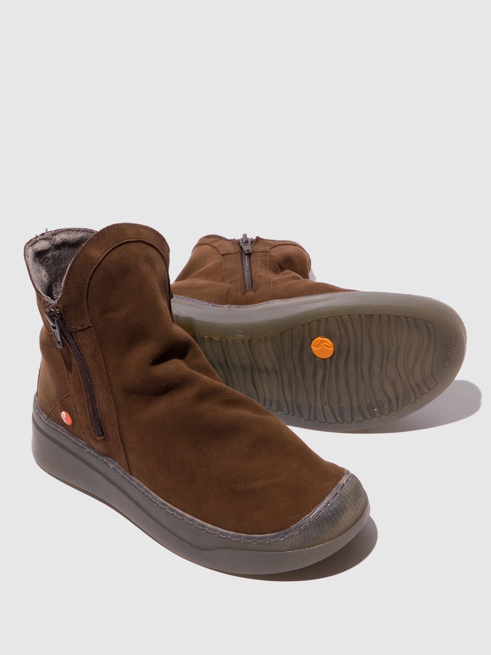Zip Up Ankle Boots ABIL807SOF DARK BROWN W/MOHAIR LINING - Softinos