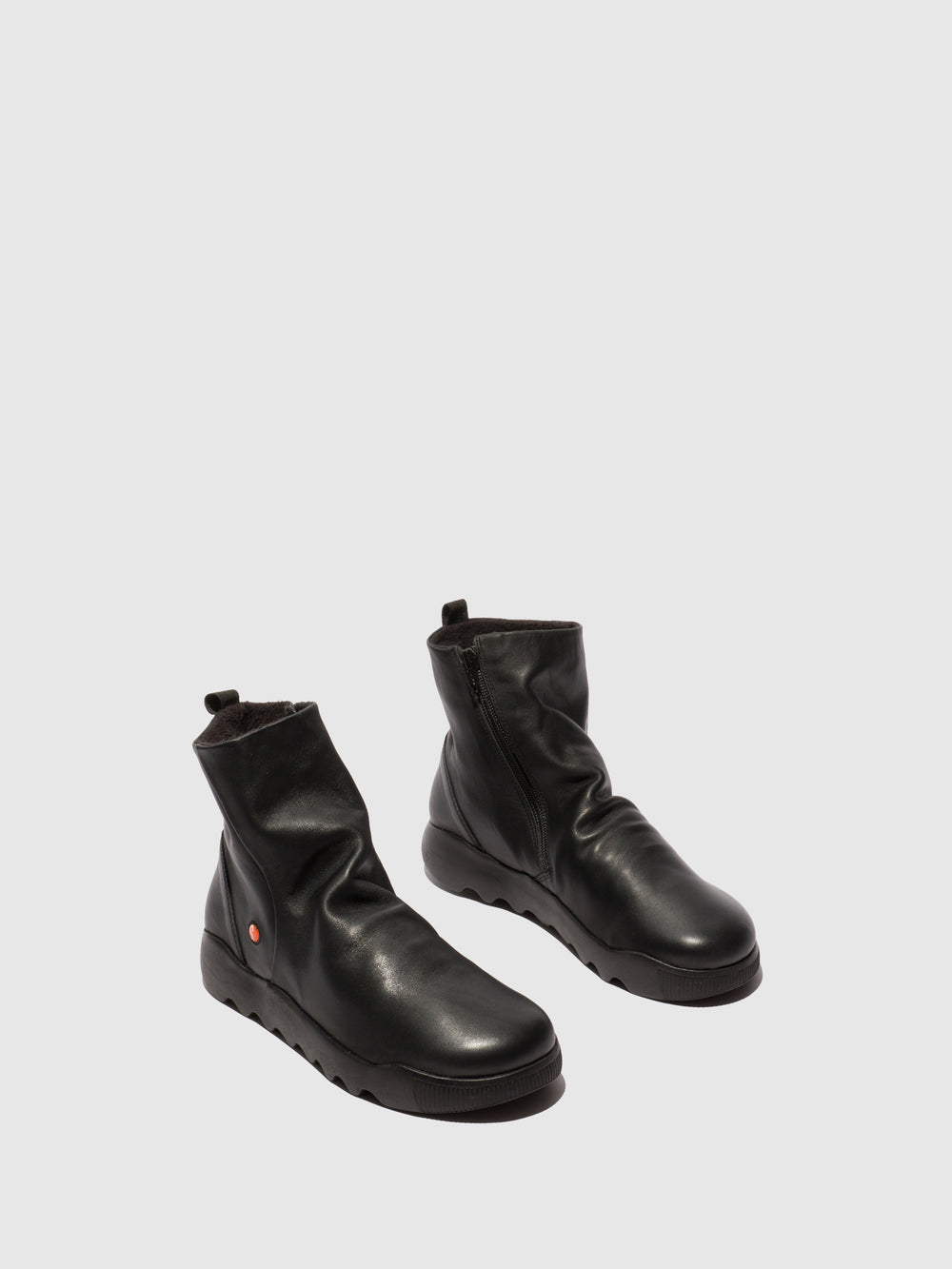Zip Up Ankle Boots WARM840SOF BLACK - Softinos