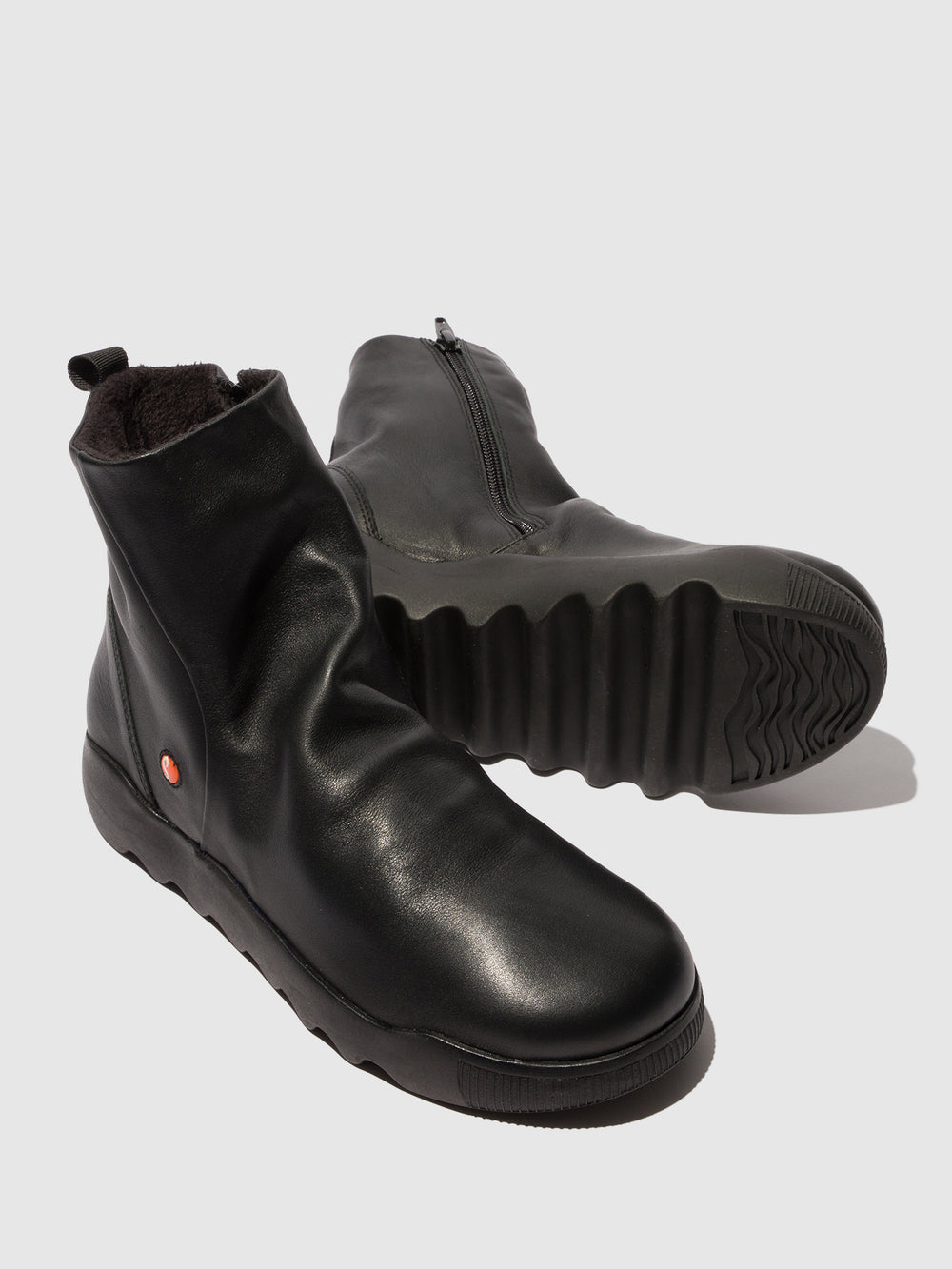 Zip Up Ankle Boots WARM840SOF BLACK - Softinos